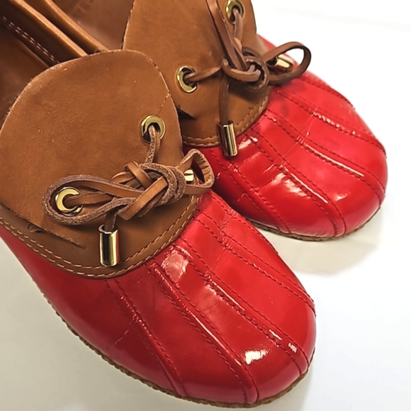 Tory burch red tan patent leather rain snow ankle boots women's 6.5 - Picture 4 of 10